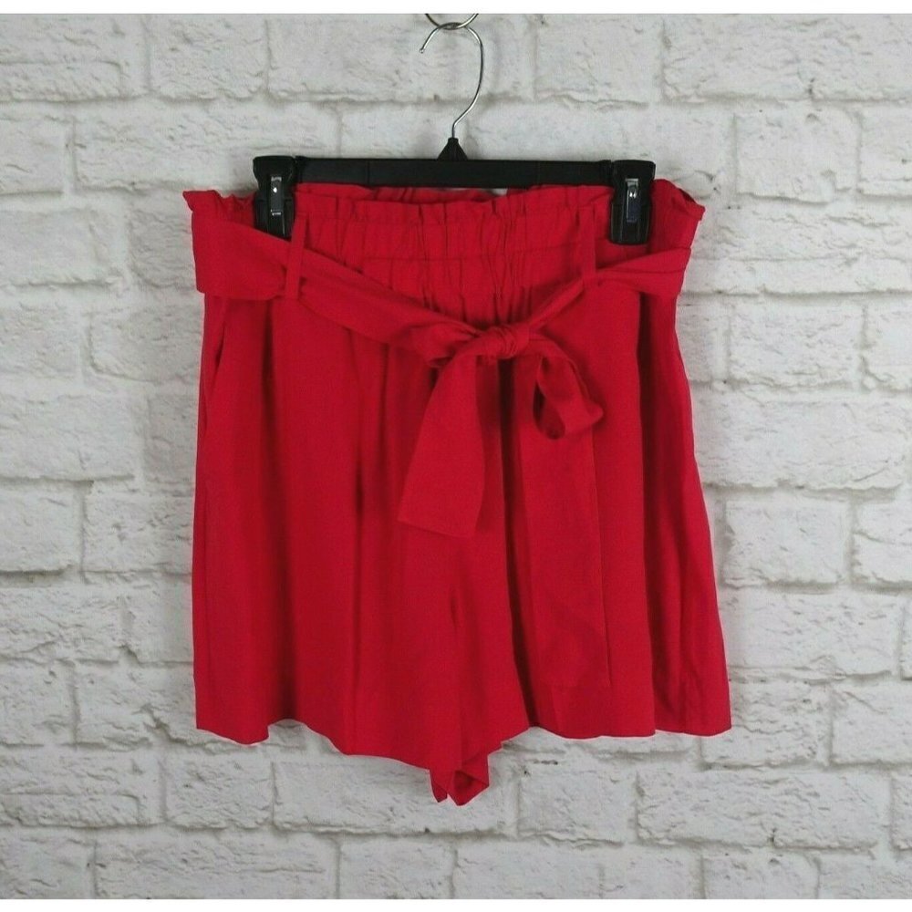 J. Crew Women's Paperbag Shorts Red Tie Waist Sash Pull-On Fashion Chic Size M - Picture 3 of 13